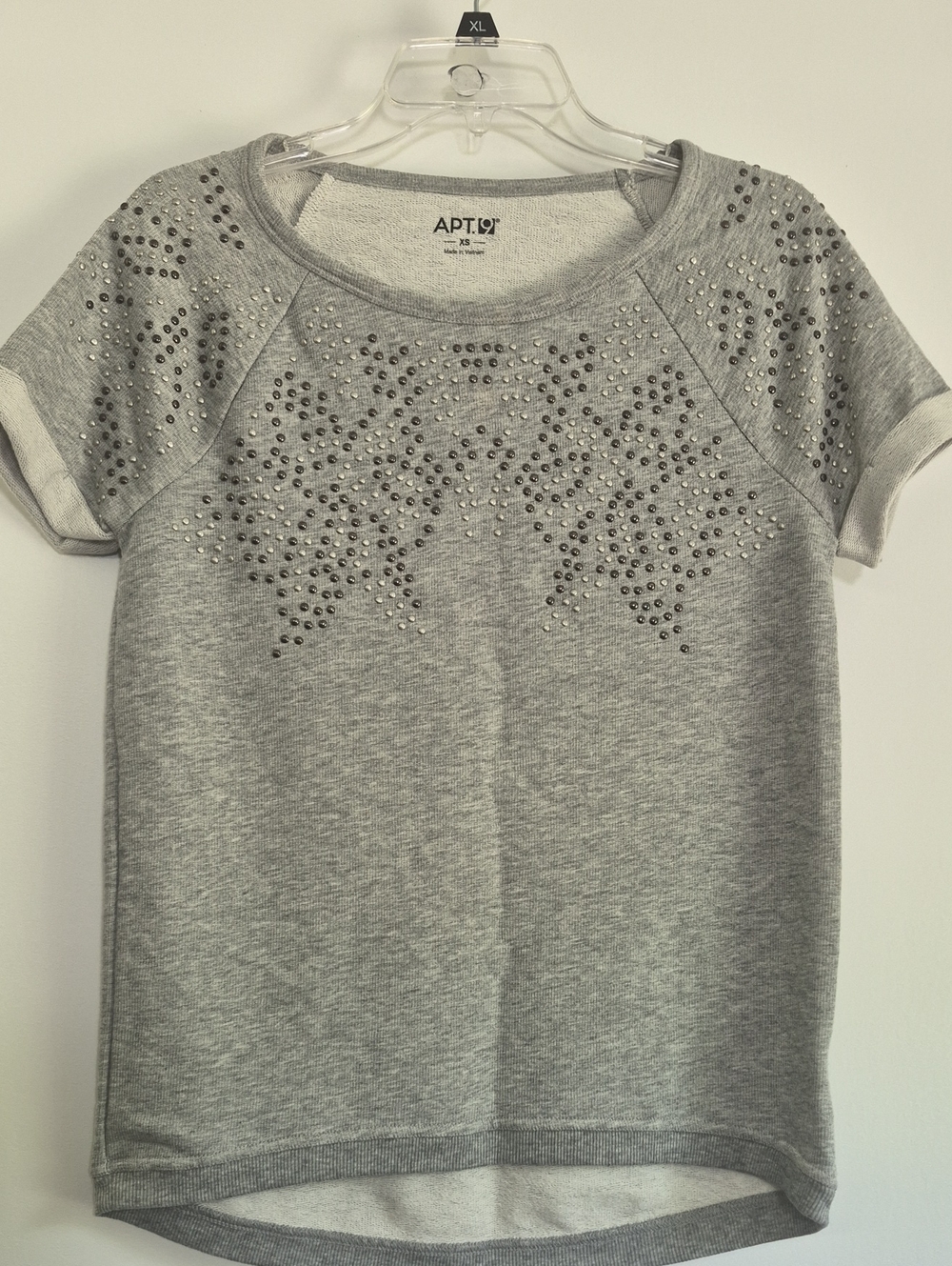 Apt. 9 Womens Light Gray Studded Short-Sleeve Sweatshirt Sz XS